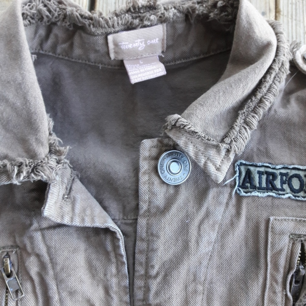 Twenty One Brown Denim Military Style Jacket - Picture 3 of 6